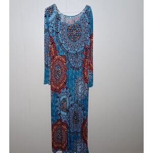 Dearcase Maxi Dress XL Blue Orange Mandala Beach Resort Modest Cruise Vacation
